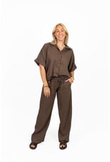 21Jewelz Linnenlook blouse met knoopdetail & korte mouw - bruin
