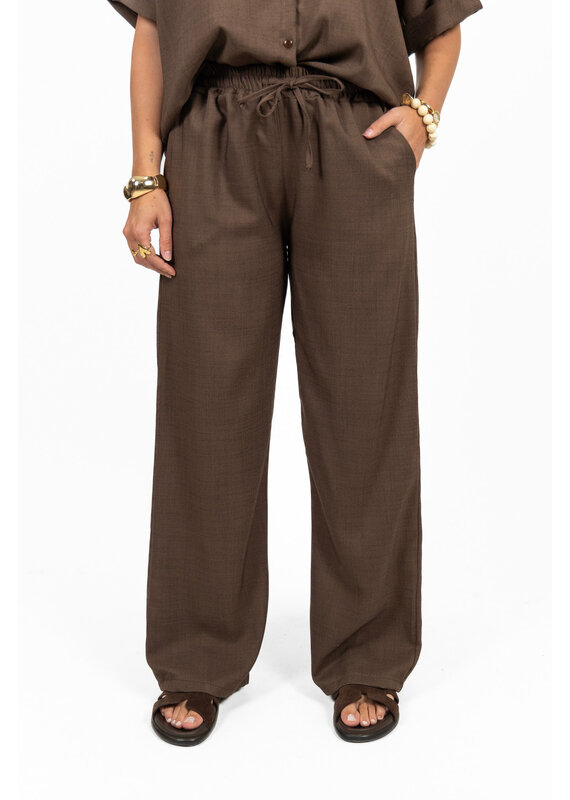 21Jewelz Linnenlook jogger met elastiek - bruin