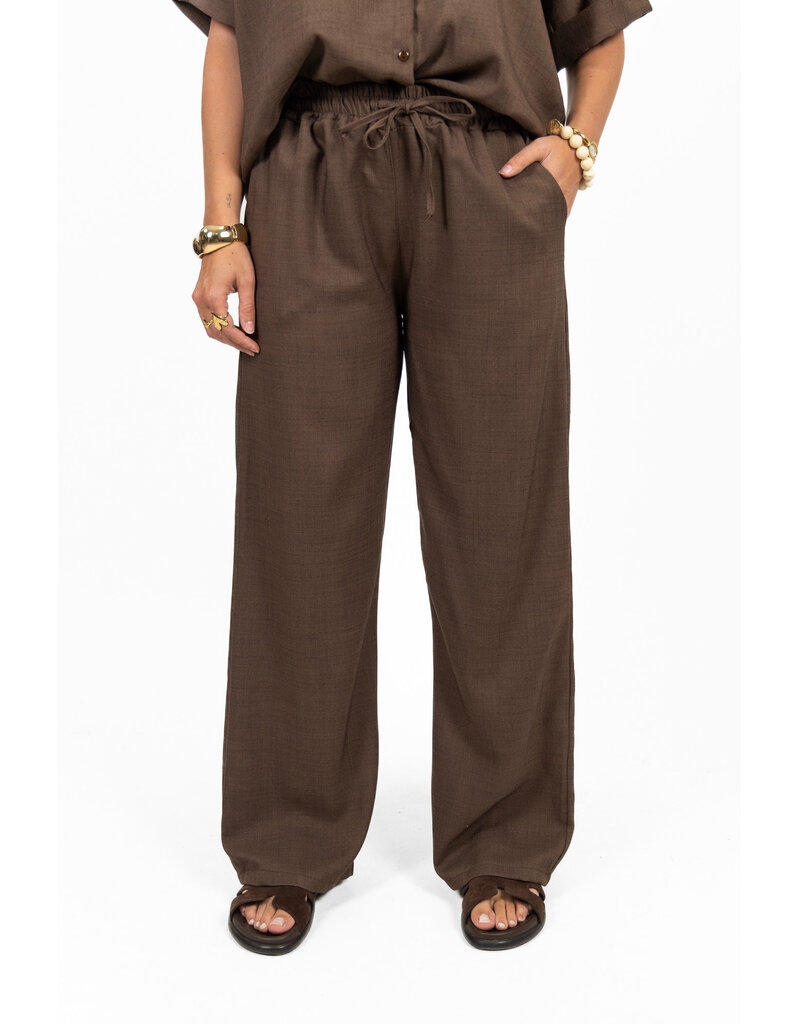 21Jewelz Linnenlook jogger met elastiek - bruin