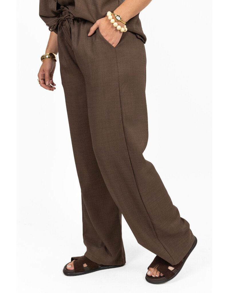 21Jewelz Linnenlook jogger met elastiek - bruin