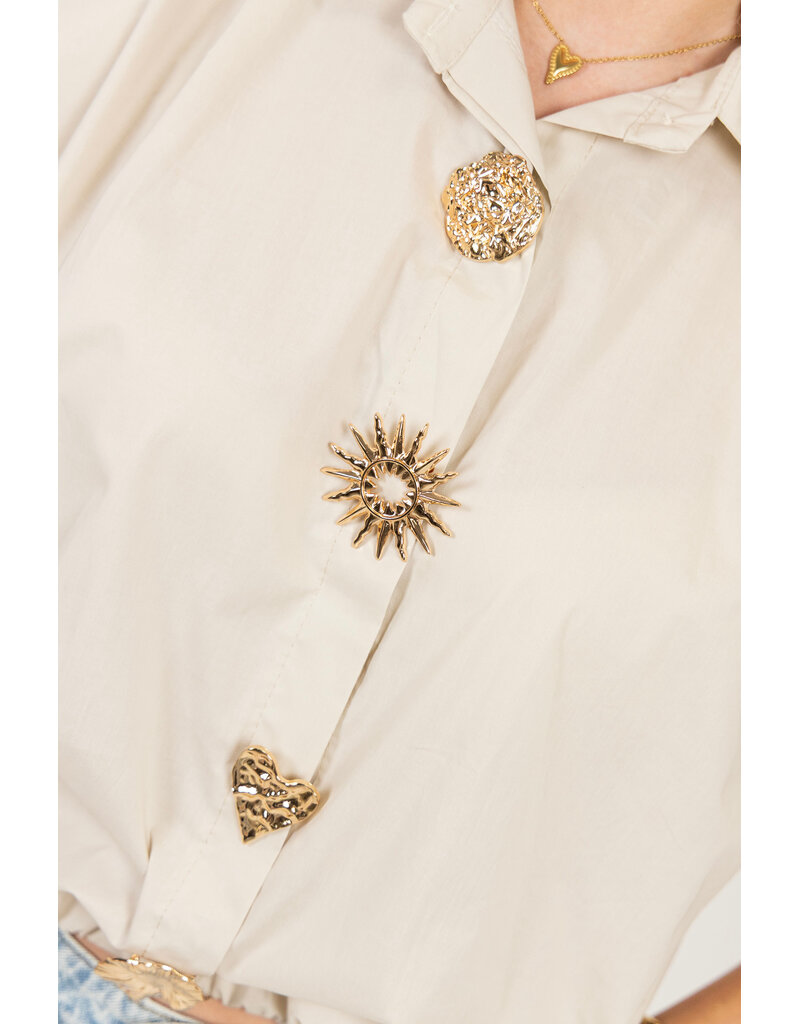 21Jewelz Blouse met gouden sierknopen - beige