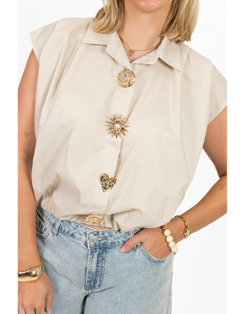 21Jewelz Blouse met gouden sierknopen - beige