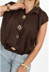 21Jewelz Blouse met gouden sierknopen - bruin