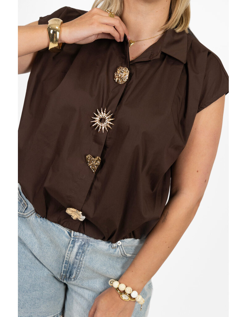 21Jewelz Blouse met gouden sierknopen - bruin
