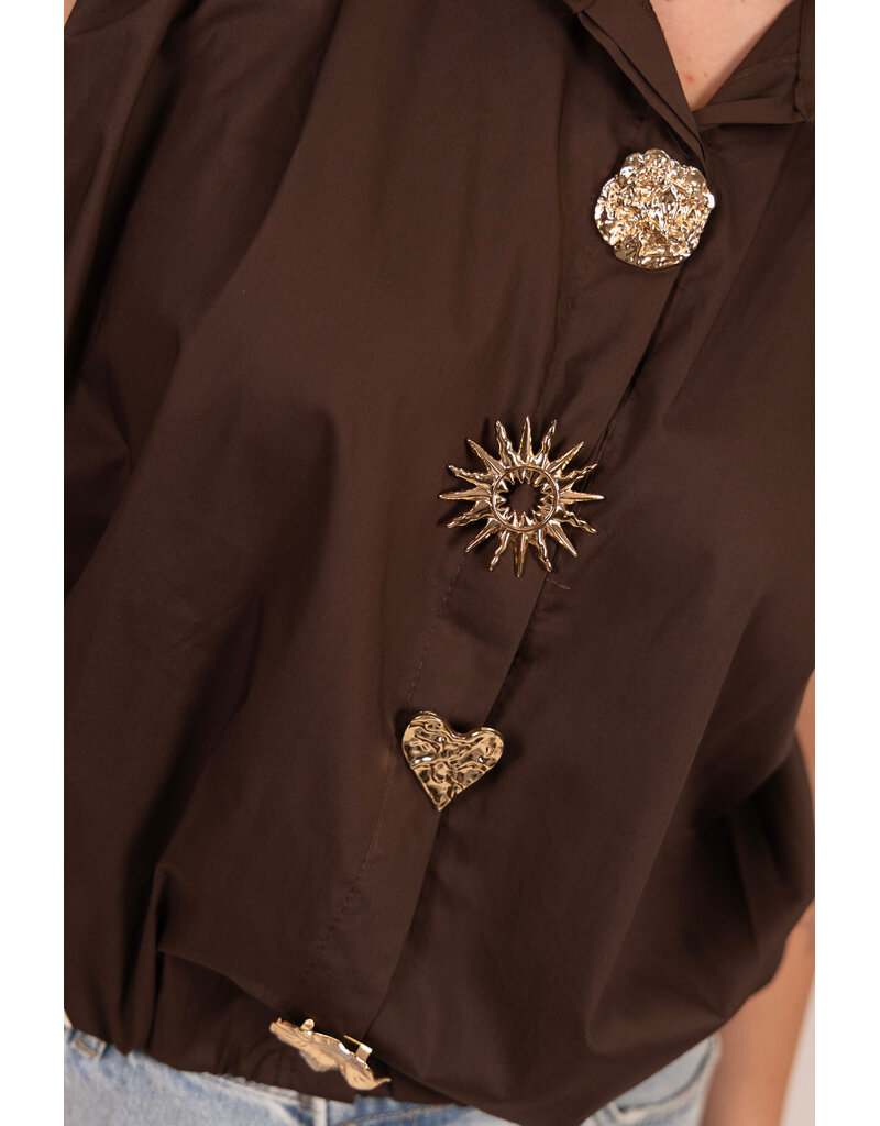21Jewelz Blouse met gouden sierknopen - bruin