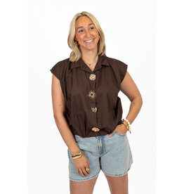 21Jewelz Blouse met gouden sierknopen - bruin