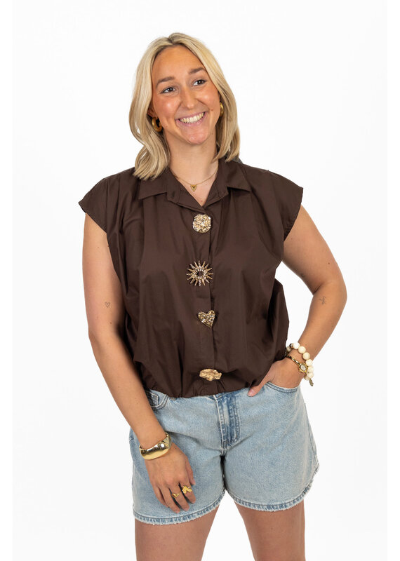 21Jewelz Blouse met gouden sierknopen - bruin
