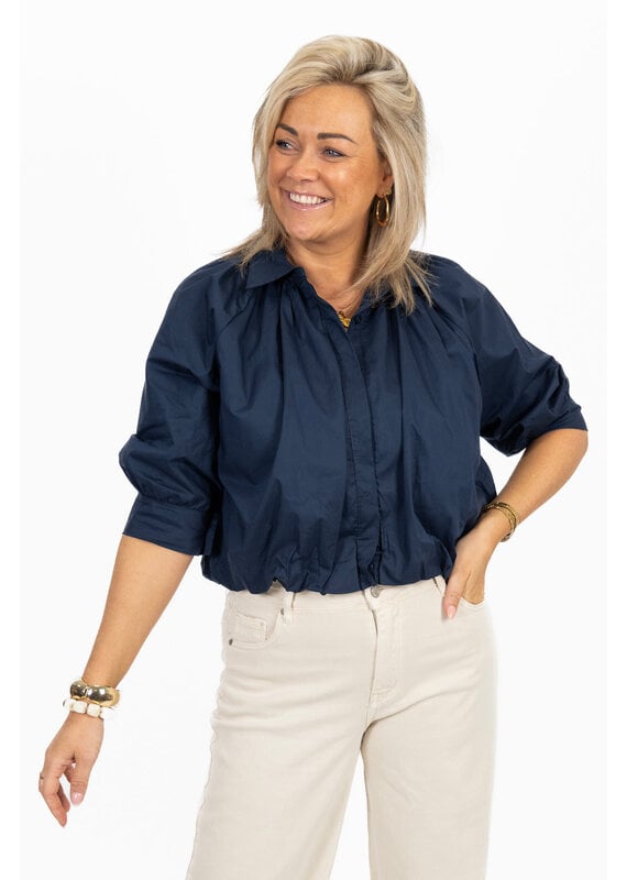 21Jewelz Effen blouse met driekwart pofmouw - donkerblauw