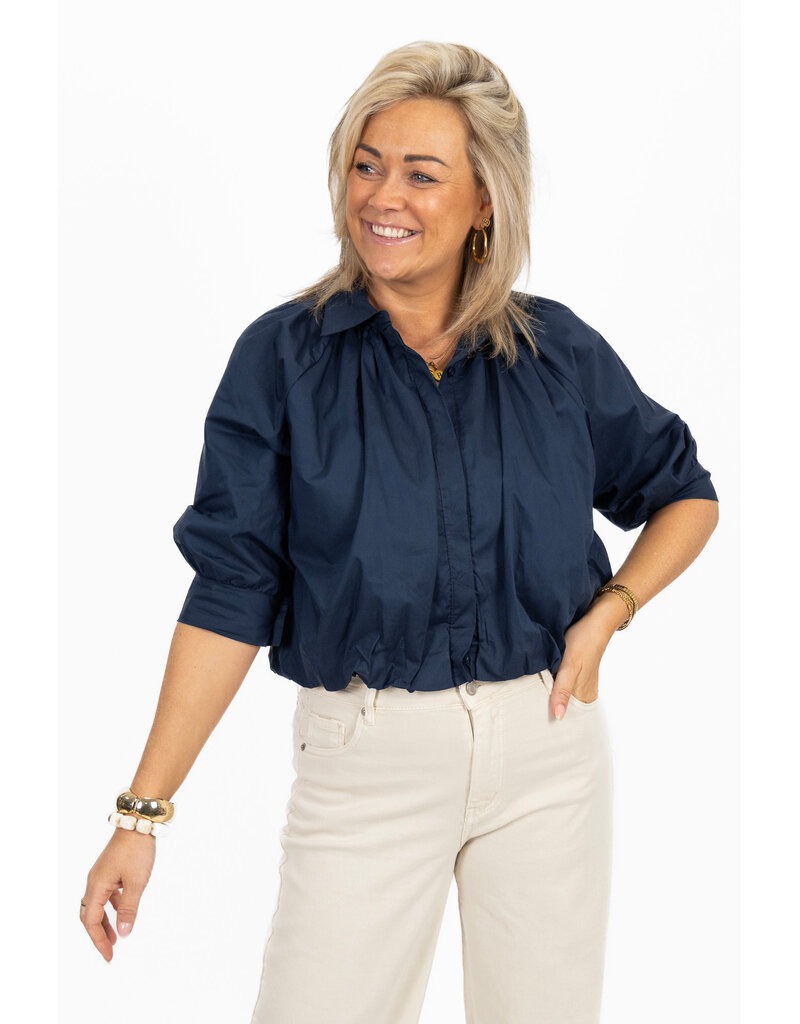 21Jewelz Effen blouse met driekwart pofmouw - donkerblauw