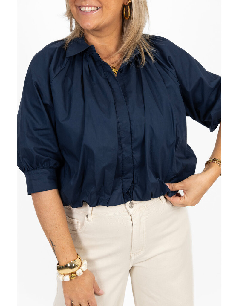 21Jewelz Effen blouse met driekwart pofmouw - donkerblauw