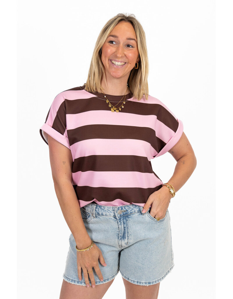 21Jewelz Gestreept shirt - roze/bruin