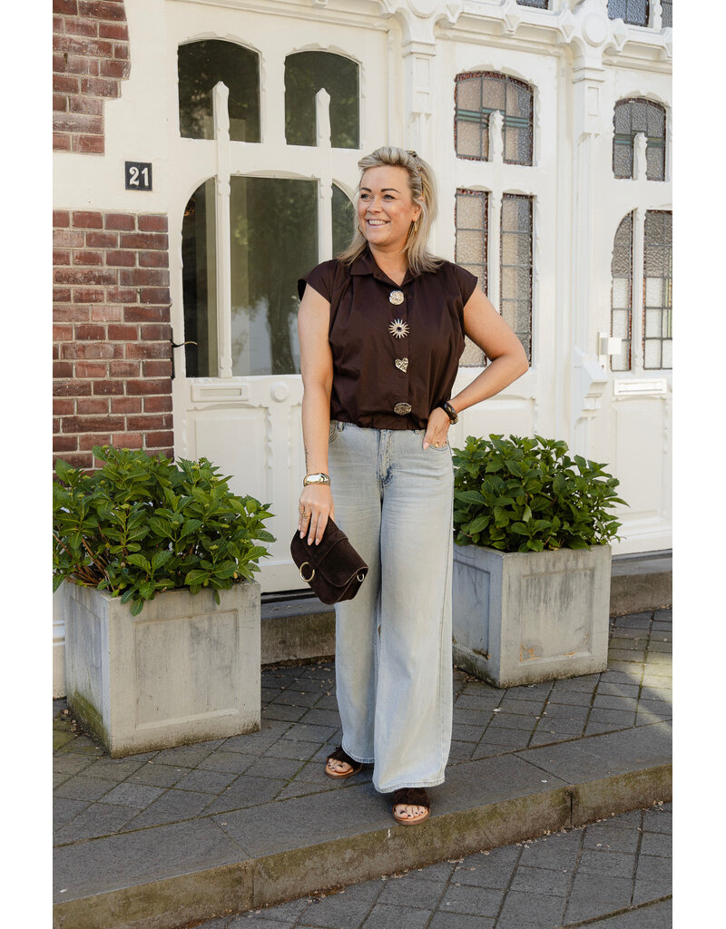 21Jewelz Blouse met gouden sierknopen - bruin