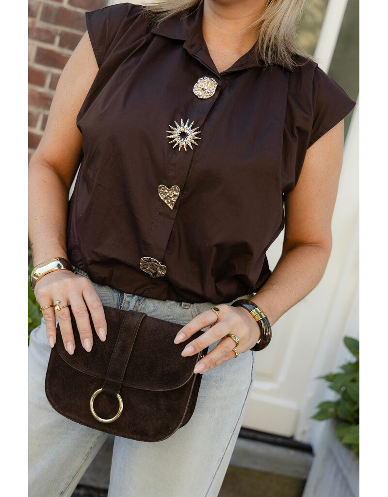 21Jewelz Blouse met gouden sierknopen - bruin