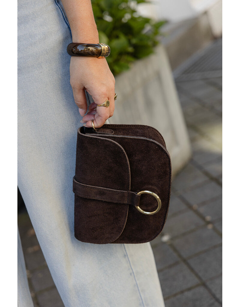 21Jewelz Basic tas met gouden ring - suede donkerbruin