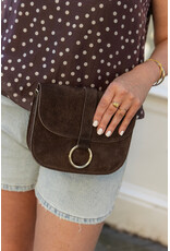 21Jewelz Basic tas met gouden ring - suede donkerbruin