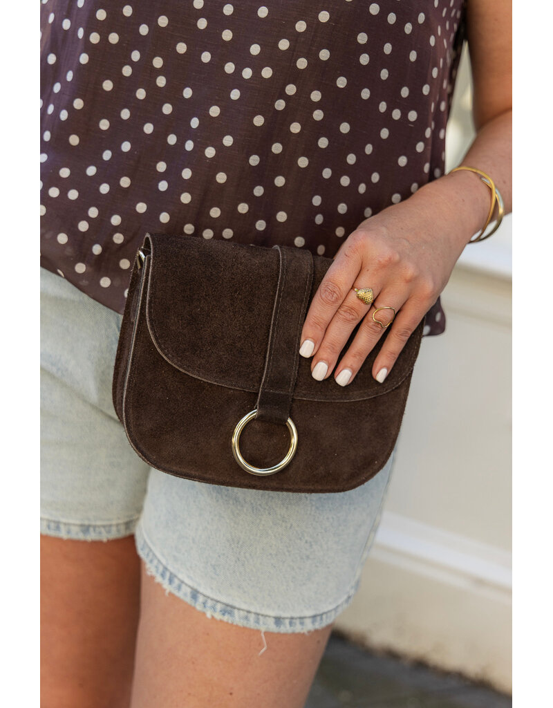 21Jewelz Basic tas met gouden ring - suede donkerbruin