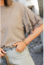 21Jewelz Shirt met kanten mouwen - taupe