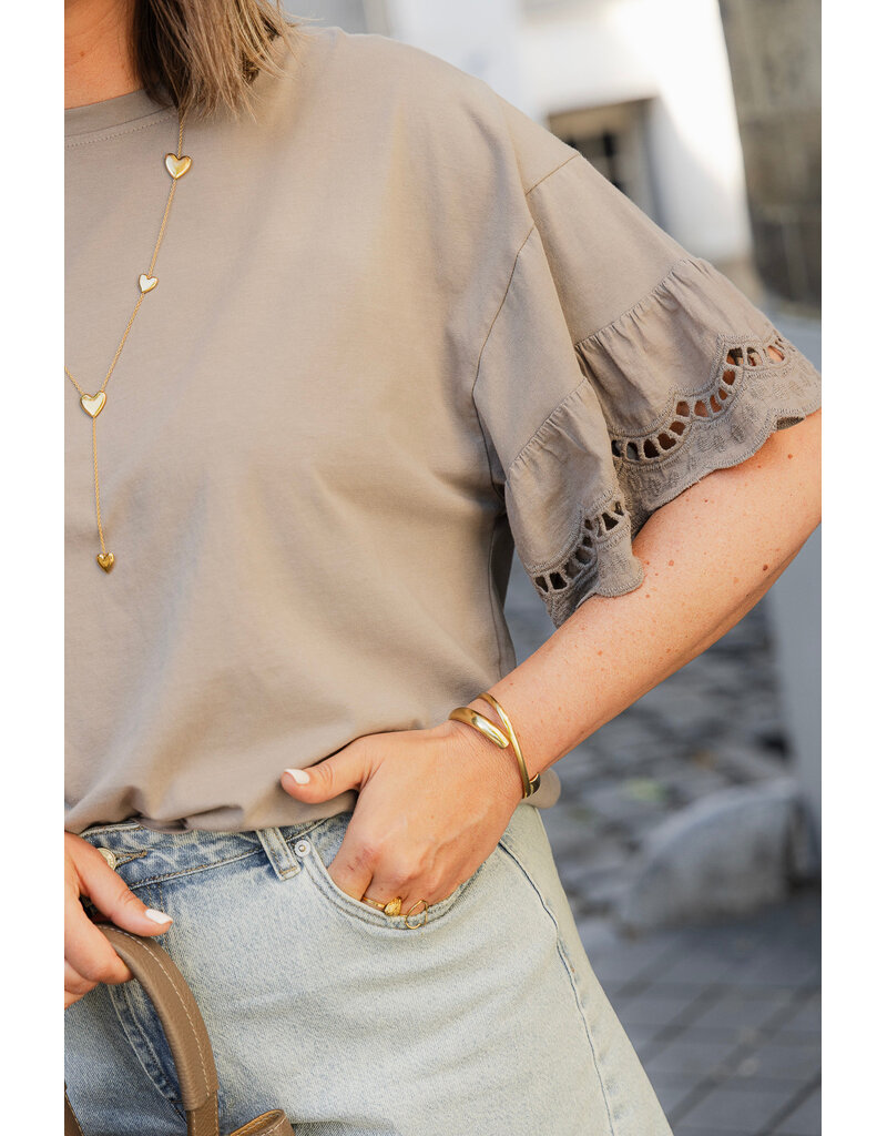 21Jewelz Shirt met kanten mouwen - taupe
