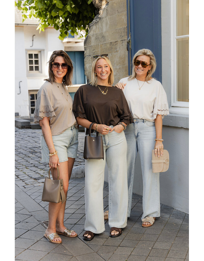 21Jewelz Shirt met kanten mouwen - taupe