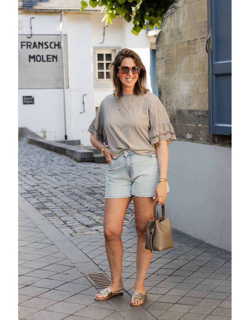 21Jewelz Shirt met kanten mouwen - taupe