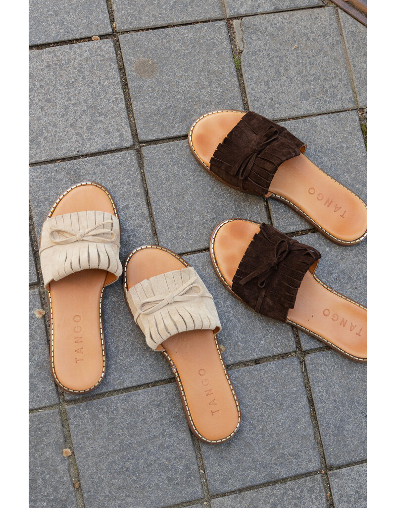 Tango Tango | Slipper Audrey met franjes - suede beige