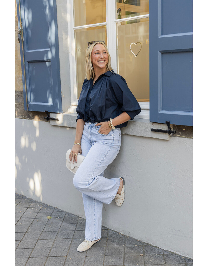 21Jewelz Effen blouse met driekwart pofmouw - donkerblauw