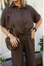 21Jewelz Linnenlook blouse met knoopdetail & korte mouw - bruin