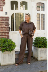 21Jewelz Linnenlook jogger met elastiek - bruin