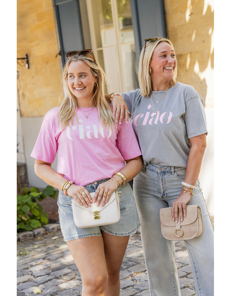 21Jewelz T-shirt "ciao" - roze/wit