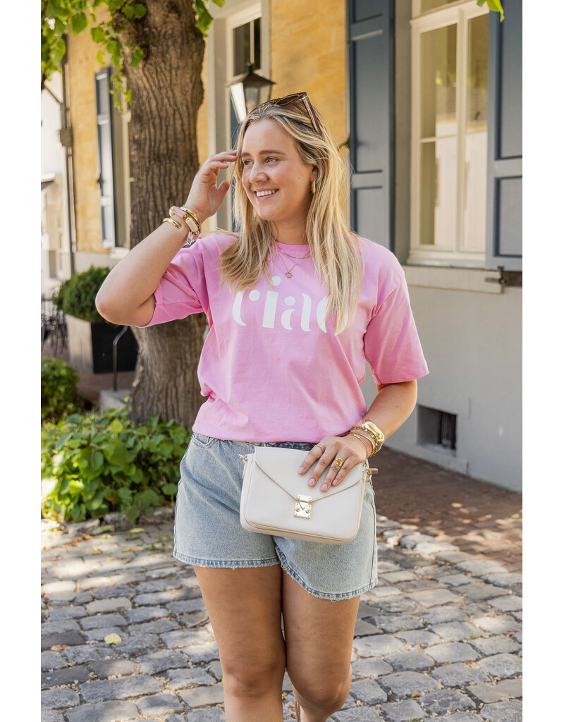 21Jewelz T-shirt "ciao" - roze/wit