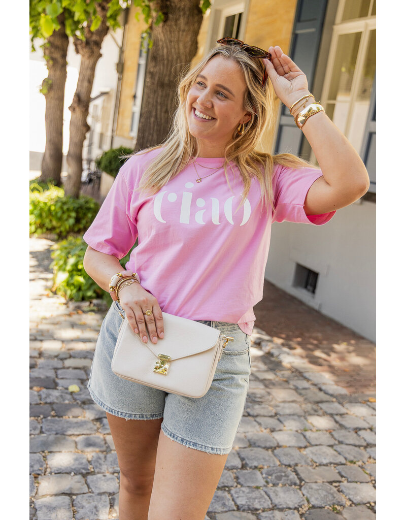 21Jewelz T-shirt "ciao" - roze/wit