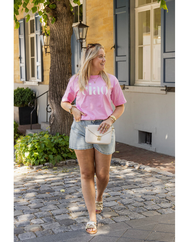 21Jewelz T-shirt "ciao" - roze/wit