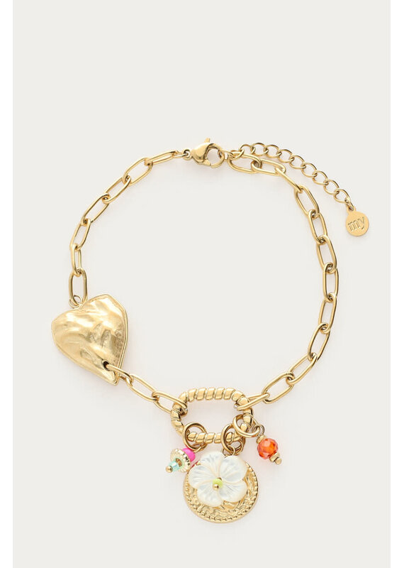 My Jewellery My Jewellery | Schakelarmband met hartje en multi bedels - goud
