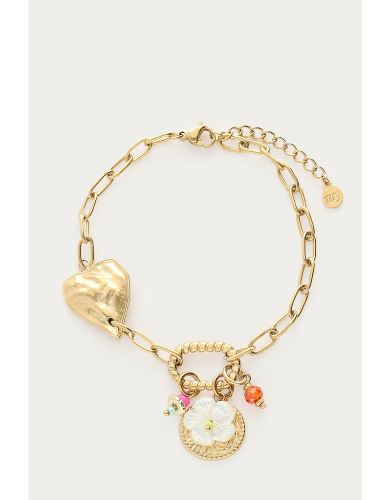 My Jewellery My Jewellery | Schakelarmband met hartje en multi bedels - goud