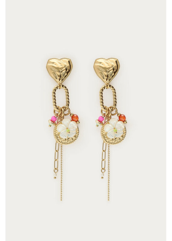 My Jewellery My Jewellery | Oorhangers met hartje en multi bedels - goud
