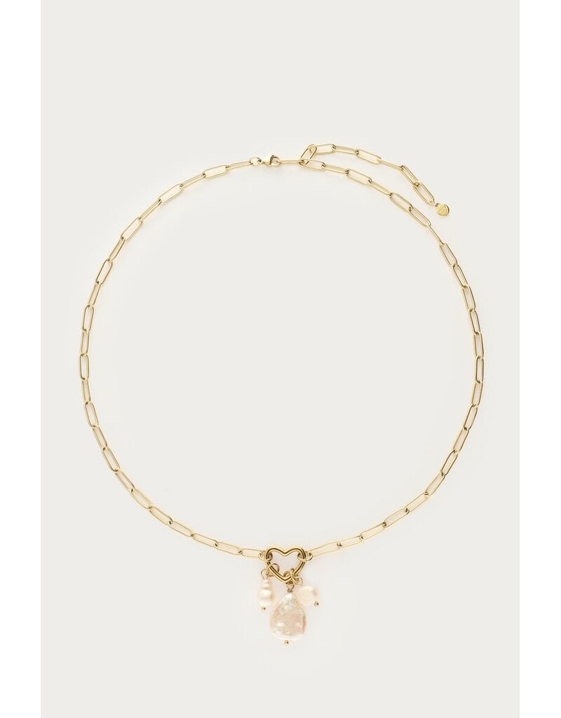 My Jewellery My Jewellery | Schakelketting met hartje en natuurlijke parels - goud