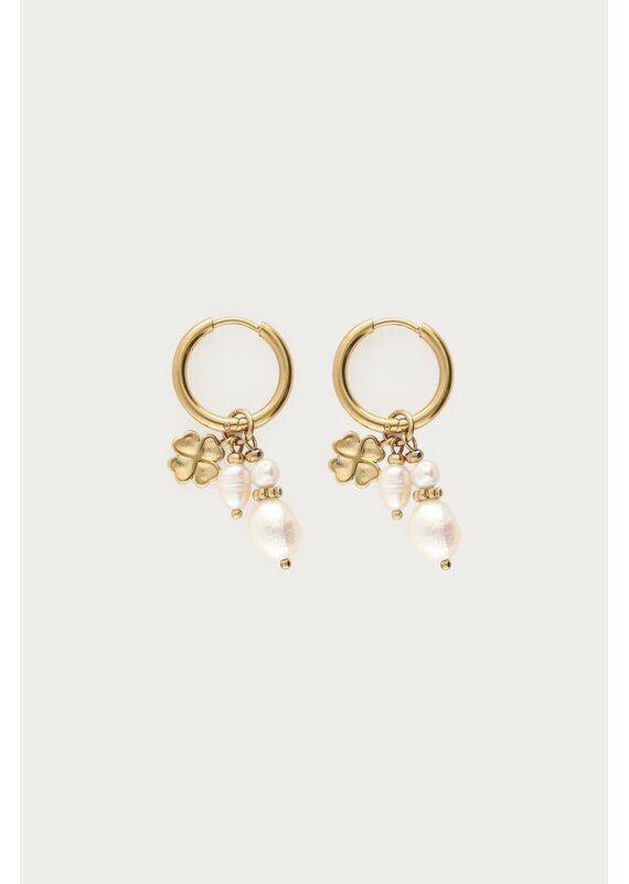 My Jewellery My Jewellery | Oorringen met natuurlijke parels en klaver - goud