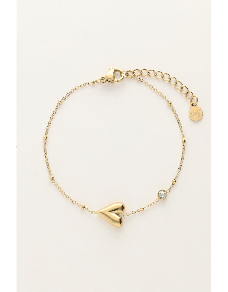 My Jewellery My Jewellery - Minimalistische armband met hart & strass - goud