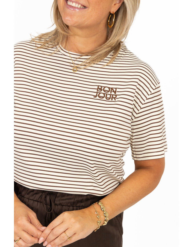 21Jewelz Gestreept shirtje bonjour - ecru/bruin