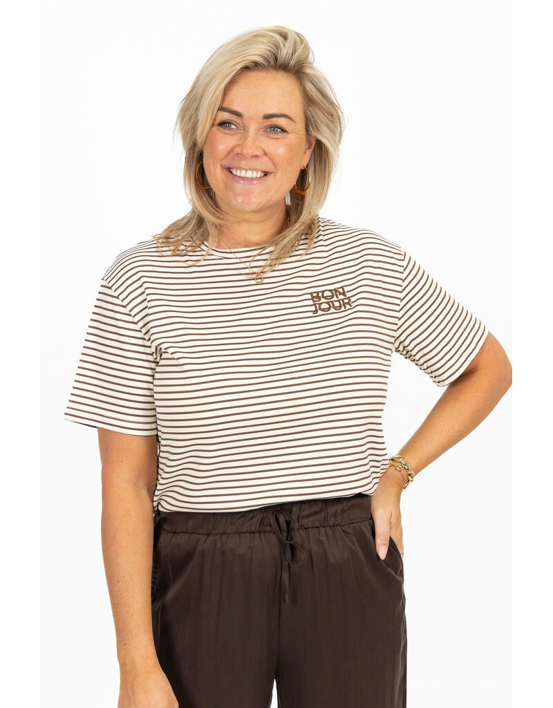 21Jewelz Gestreept shirtje bonjour - ecru/bruin