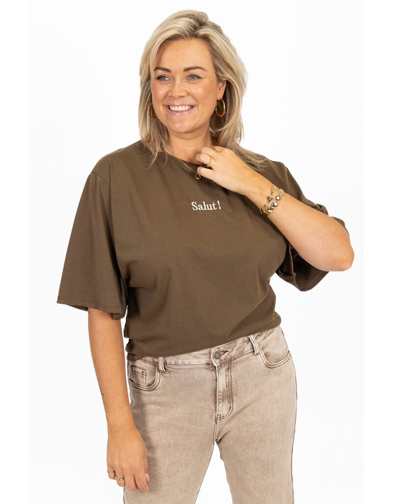 21Jewelz Losvallend shirt "salut!" - bruin