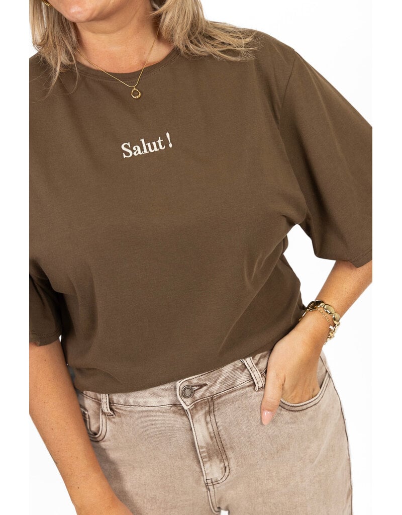21Jewelz Losvallend shirt "salut!" - bruin