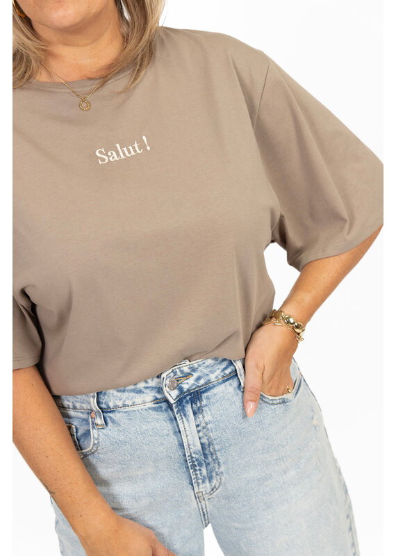 21Jewelz Losvallend shirt "salut!" - taupe