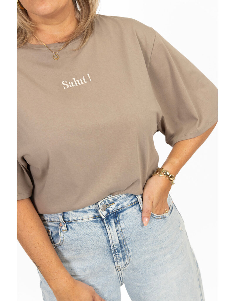 21Jewelz Losvallend shirt "salut!" - taupe