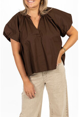 21Jewelz Effen blouse met v-hals & pofmouw - bruin
