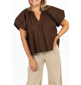 21Jewelz Effen blouse met v-hals & pofmouw - bruin