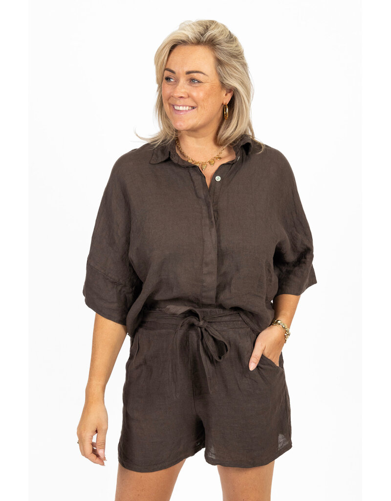 21Jewelz Linnenlook blouse - bruin