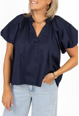 21Jewelz Effen blouse met v-hals & pofmouw - navy blauw