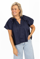 21Jewelz Effen blouse met v-hals & pofmouw - navy blauw