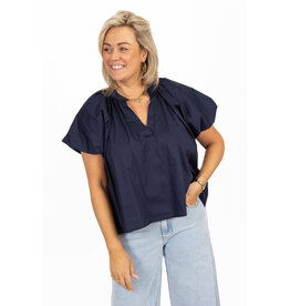21Jewelz Effen blouse met v-hals & pofmouw - navy blauw